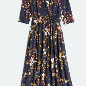 Loveappella Lucinda Knit Midi Dress - Navy with Mauve/Mustard/Cream Flowers NWT